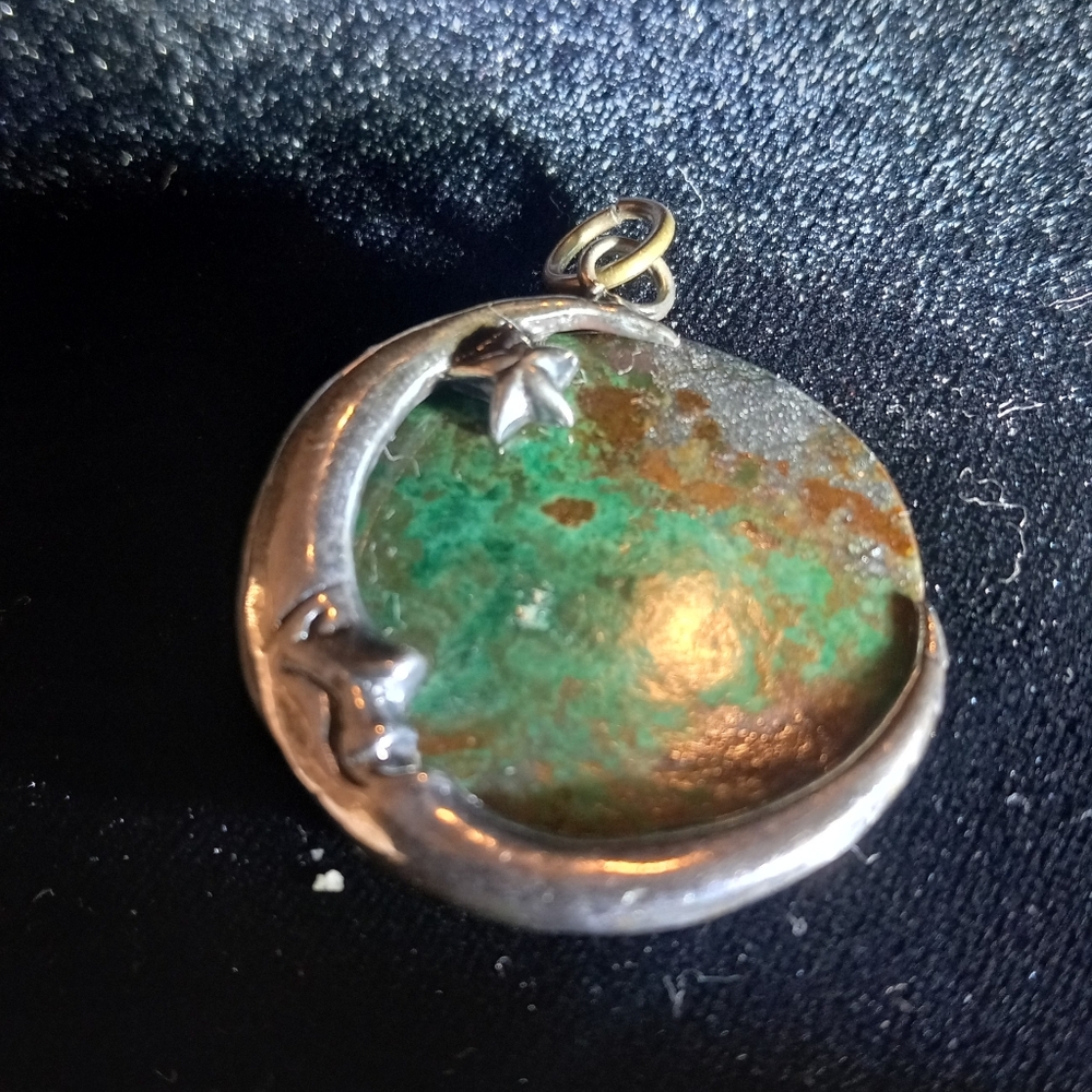 Star, Half Moon, Green Stone Pendant